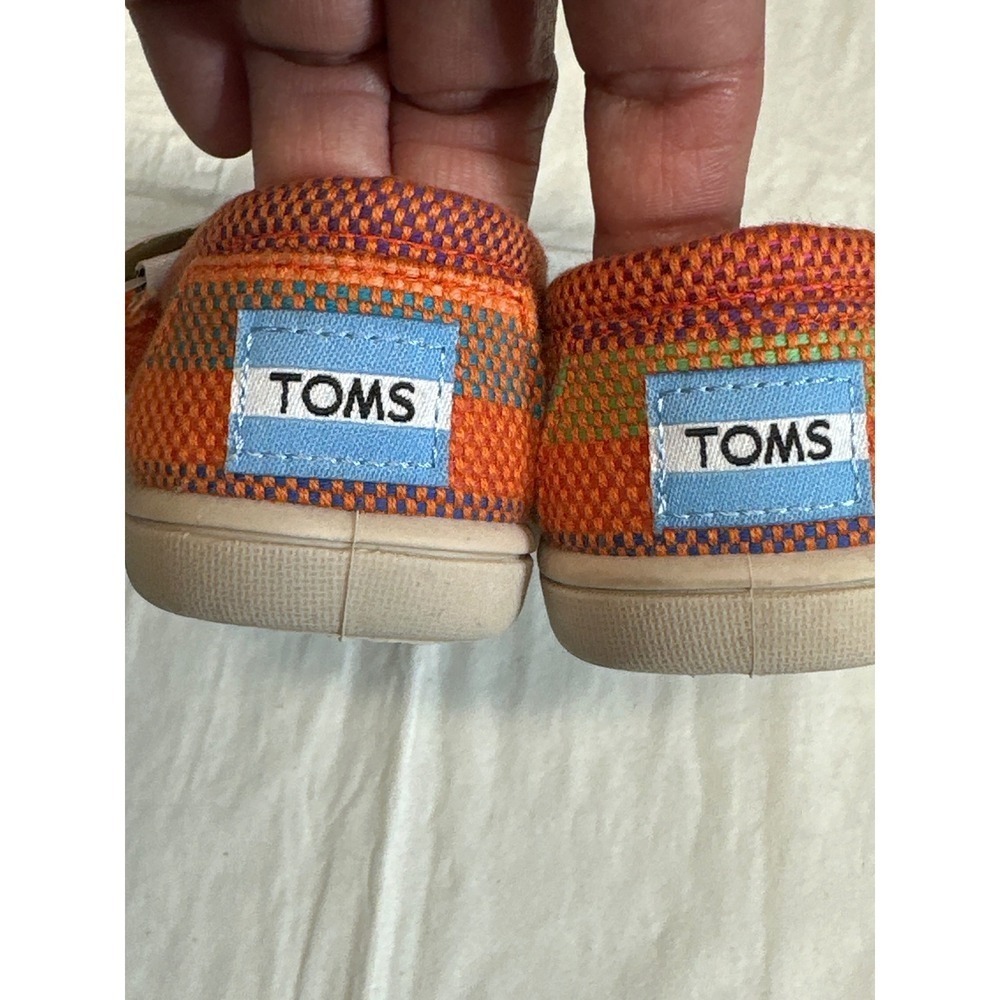 TOMS Toddler Shoes Orange Multi Stripe Hook Loop Size T3 - Picture 2 of 7